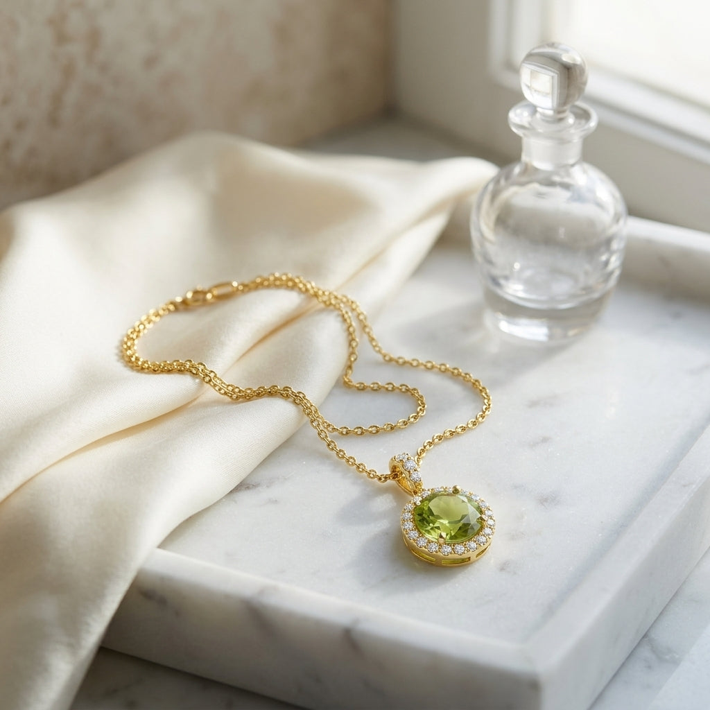 14ky Peridot & Diamond Pendant — atelier still life