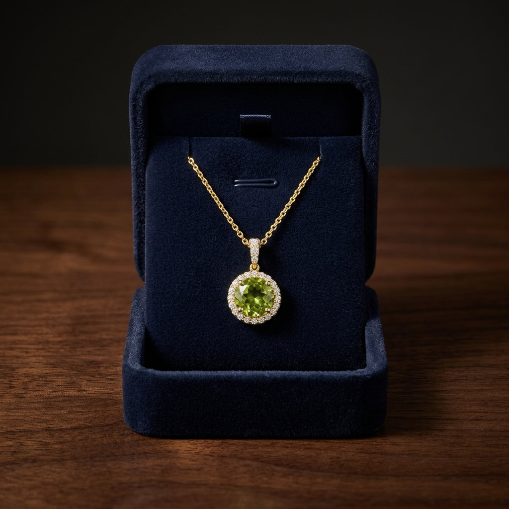 14ky Peridot & Diamond Pendant — gift presentation