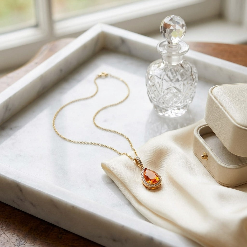 Citrine Pear And Diamond Halo Pendant In 14k Yellow Gold (1/2 Ct. Tw.) — marble silk