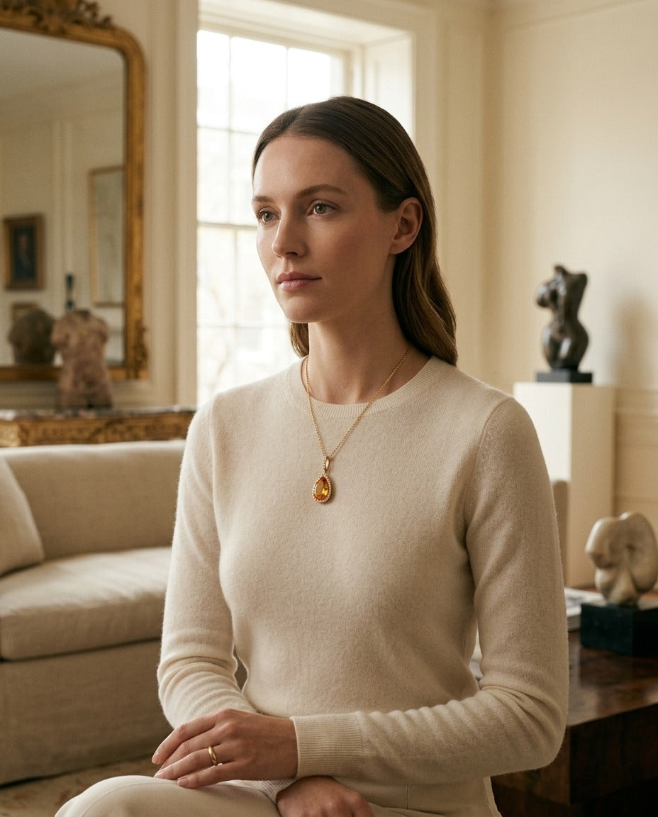 Citrine Pear And Diamond Halo Pendant In 14k Yellow Gold (1/2 Ct. Tw.) — portrait full
