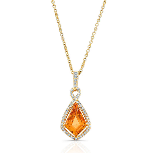 Kite Shape Citrine And Diamond Pendant In 14k Yellow Gold (15x10mm)