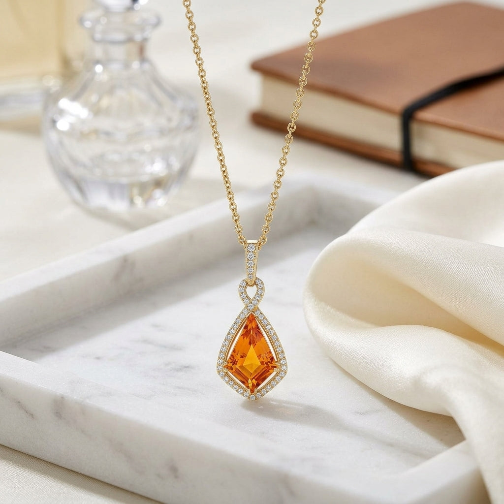Kite Shape Citrine And Diamond Pendant In 14k Yellow Gold (15x10mm) — atelier still life