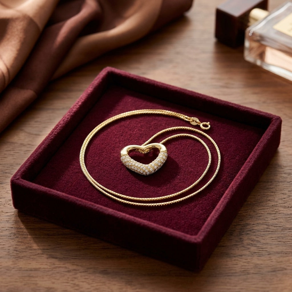 Diamond Open Heart Pendant In 14k Yellow Gold 1/5 Ctw — velvet box