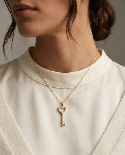 Diamond Heart Key Pendant In 14k Yellow Gold (1/6 Ct.tw) — editorial close-up