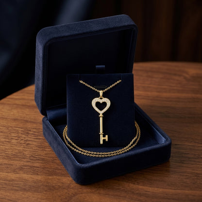 Diamond Heart Key Pendant In 14k Yellow Gold (1/6 Ct.tw) — gift presentation