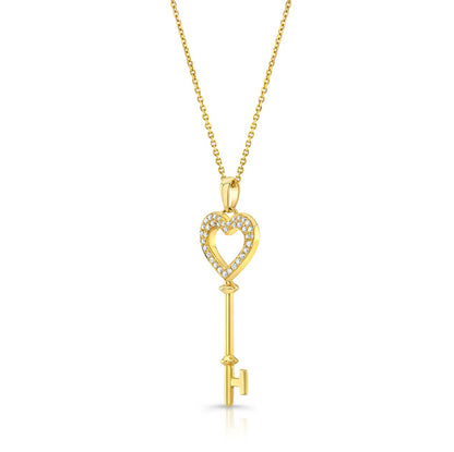 Diamond Heart Key Pendant In 14k Yellow Gold (1/6 Ct.tw)