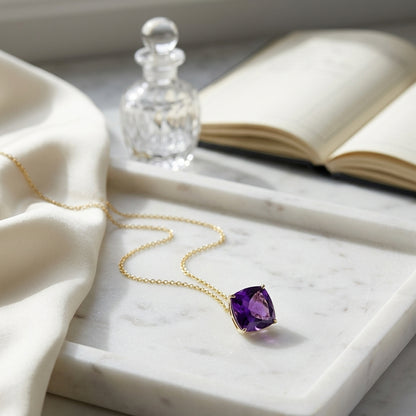 Amethyst Cushion Solitaire Pendant In 14k Yellow Gold (10mm) — atelier still life