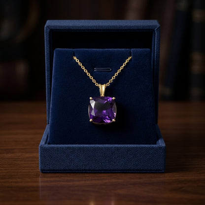 Amethyst Cushion Solitaire Pendant In 14k Yellow Gold (10mm) — gift presentation