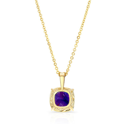 Amethyst Cushion Solitaire Pendant In 14k Yellow Gold (10mm)