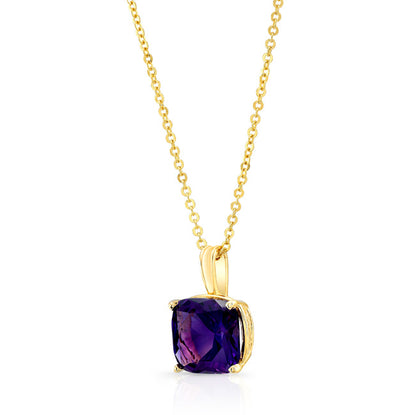 Amethyst Cushion Solitaire Pendant In 14k Yellow Gold (10mm)