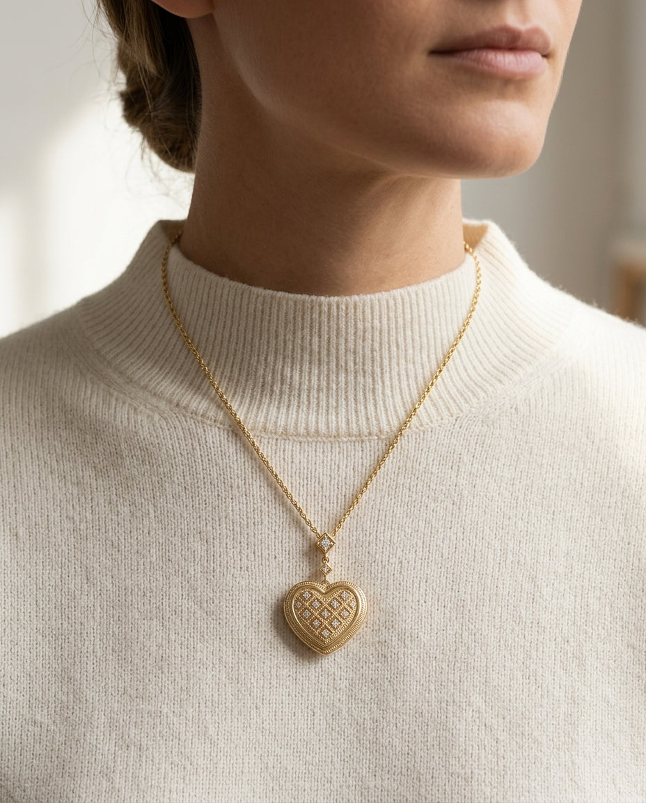 Diamond Dangle Heart Pendant In 14k Yellow Gold (18-in Curb Chain) — editorial close-up