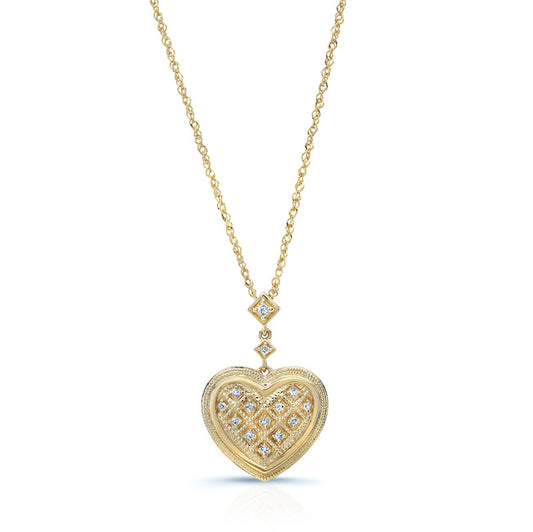 Diamond Dangle Heart Pendant In 14k Yellow Gold (18-in Curb Chain)