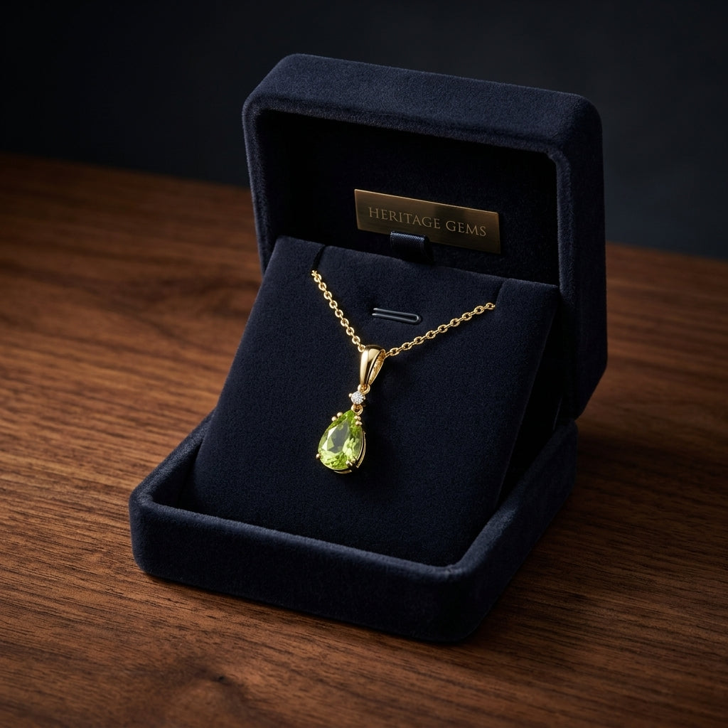 Peridot And Diamond Pendant In 14k Yellow Gold (9x6mm) — gift presentation
