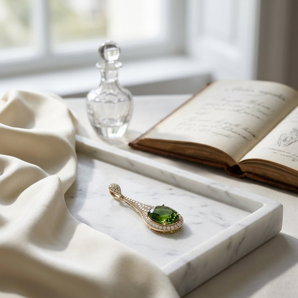 Peridot And Diamond Pave Paddle Pendant  In 14k Yellow Gold — atelier still life