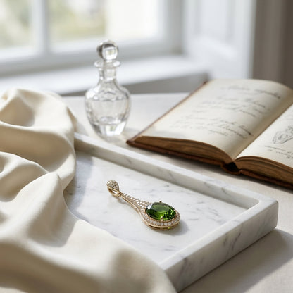 Peridot And Diamond Pave Paddle Pendant  In 14k Yellow Gold — atelier still life
