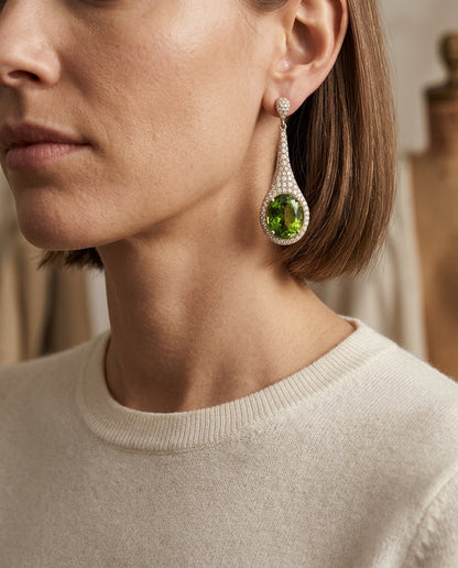 Peridot And Diamond Pave Paddle Pendant  In 14k Yellow Gold — editorial close-up