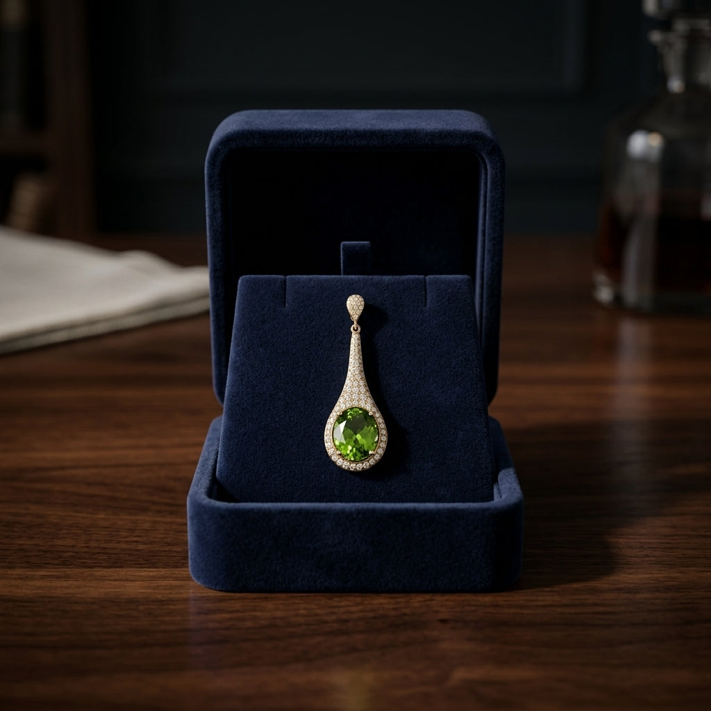 Peridot And Diamond Pave Paddle Pendant  In 14k Yellow Gold — gift presentation