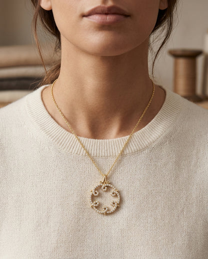 Diamond Loops Pendant In 14k Yellow Gold — editorial close-up