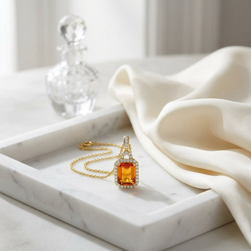 Citrine And Diamond Octagon Pendant In 14k Yellow Gold (18-in Curb Chain) — atelier still life