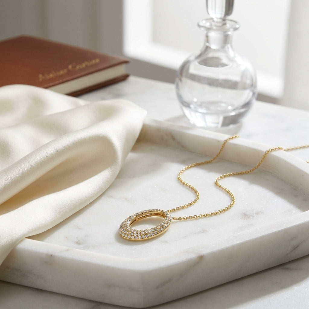 Diamond Pave Oval Pendant In 14k Yellow Gold (si) — atelier still life