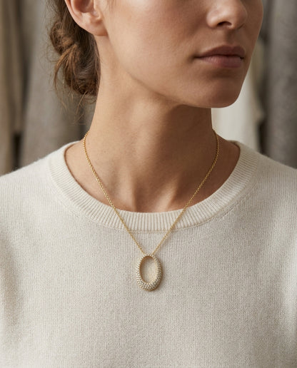 Diamond Pave Oval Pendant In 14k Yellow Gold (si) — editorial close-up