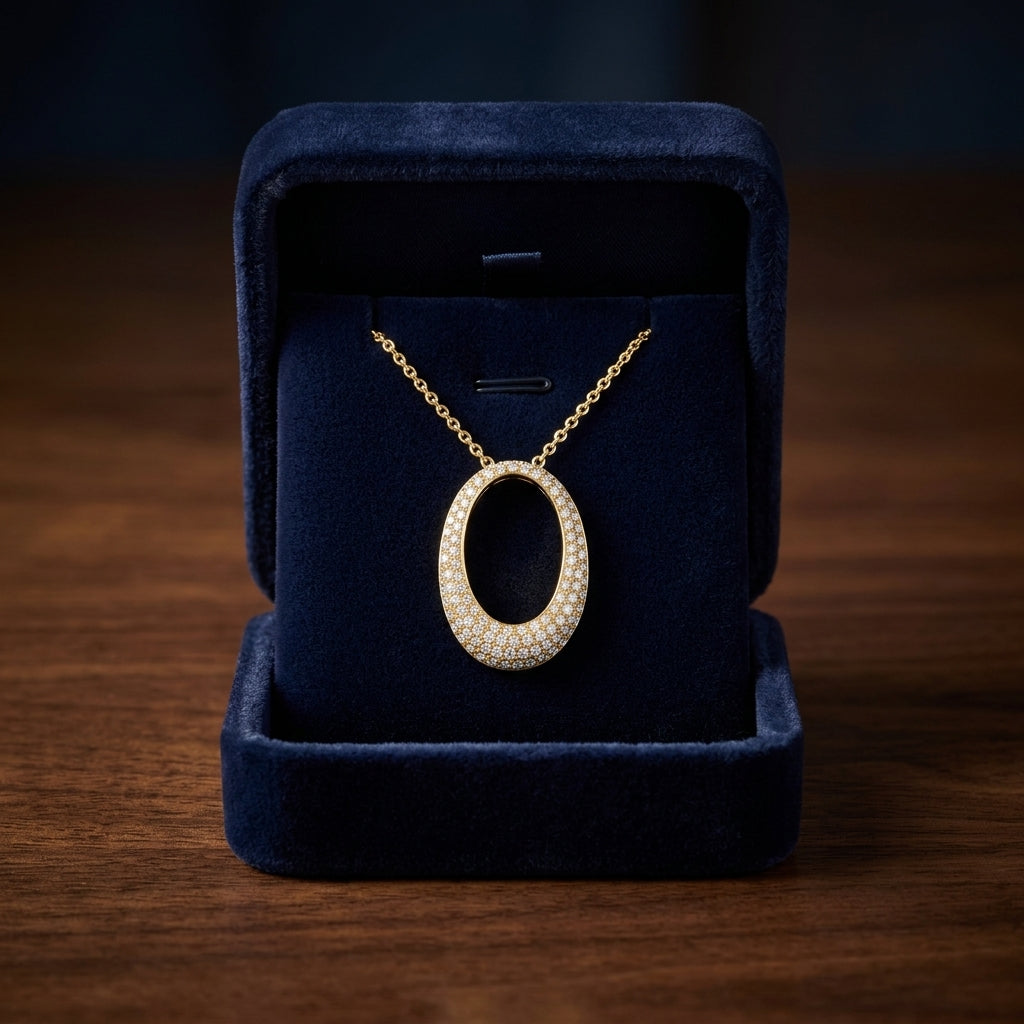 Diamond Pave Oval Pendant In 14k Yellow Gold (si) — gift presentation