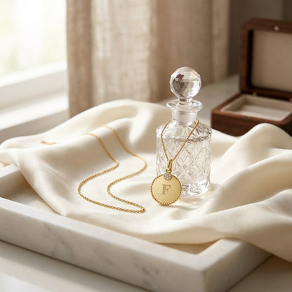 14k Gold Diamond Accent Initial Disc Pendant — marble silk