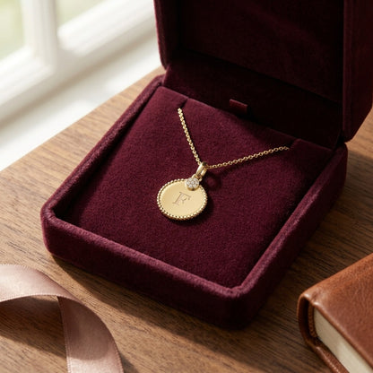14k Gold Diamond Accent Initial Disc Pendant — velvet box