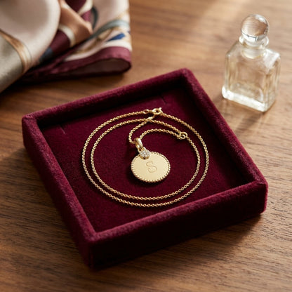 Diamond Initial "c" Disc Pendant In 14k Yellow Gold — velvet box