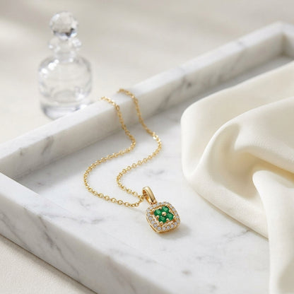 Created Emerald And Diamond Clover Pendant In 14k Yellow Gold (18-in Curb Chain) — atelier still life
