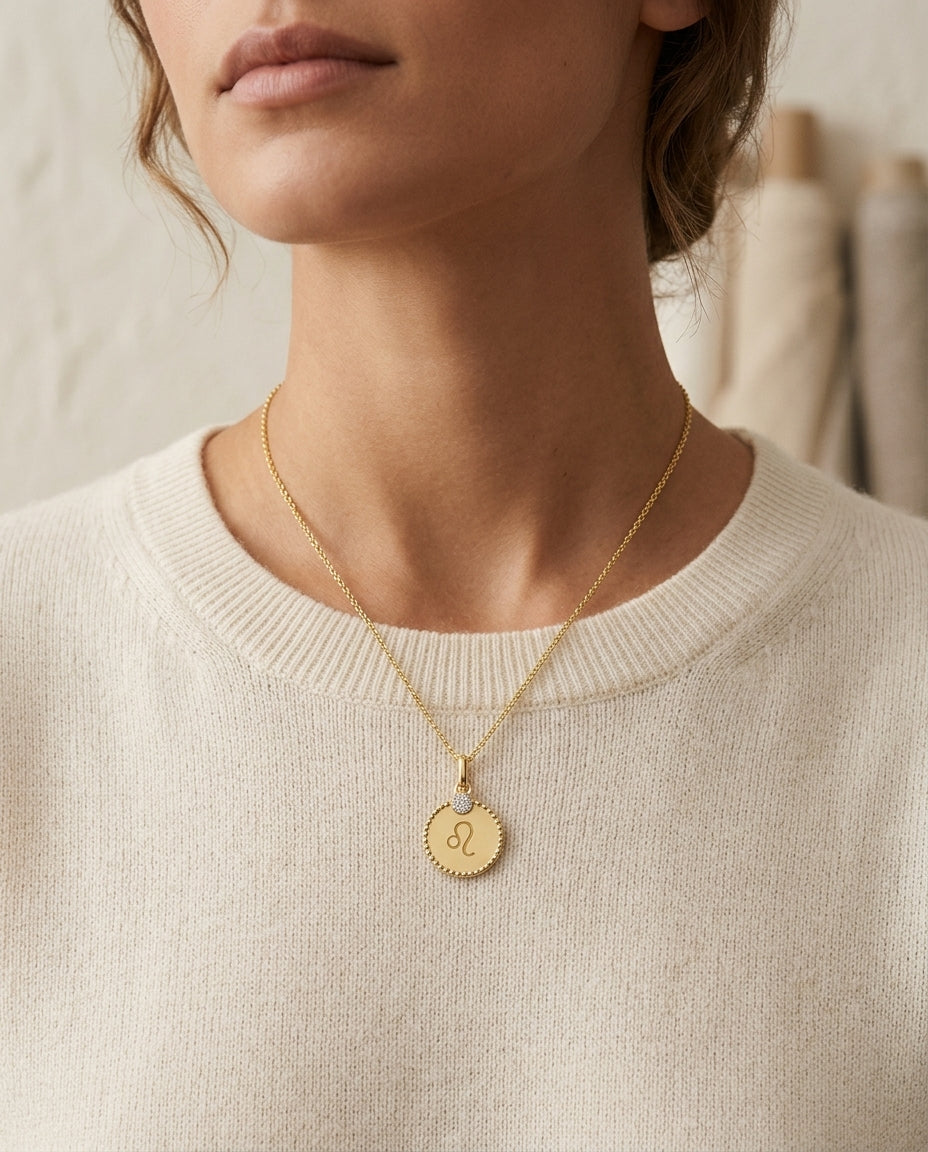 14k Yellow Gold .035ct Tdw Diamond Zodiac Symbol Pendant (h-i, Si1-si2) — editorial close-up