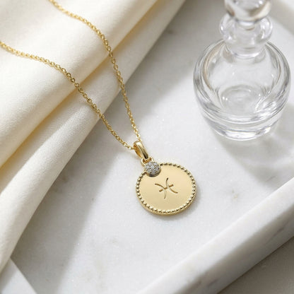 14k Yellow Gold .035ct Tdw Diamond Zodiac Symbol Pendant(h-i, Si1-si2) — atelier still life