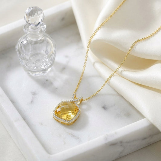 Citrine Cushion And Diamond Pendant In 14k Yellow Gold (1/4 Ct. Tw.) — atelier still life