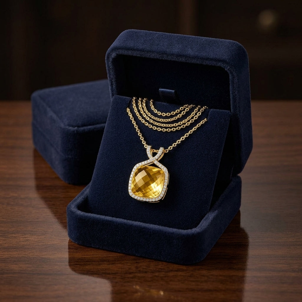 Citrine Cushion And Diamond Pendant In 14k Yellow Gold (1/4 Ct. Tw.) — gift presentation