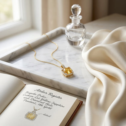 Citrine Cushion And Pave Diamond Pendant In 14k Yellow Gold (9mm) — atelier still life