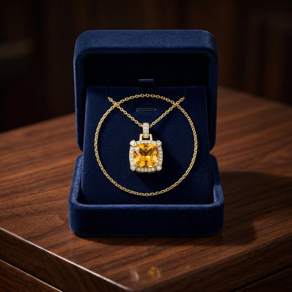 Citrine Cushion And Pave Diamond Pendant In 14k Yellow Gold (9mm) — gift presentation