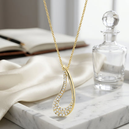 Diamond Curved Tear Drop Pendant In 14k Yellow Gold — atelier still life
