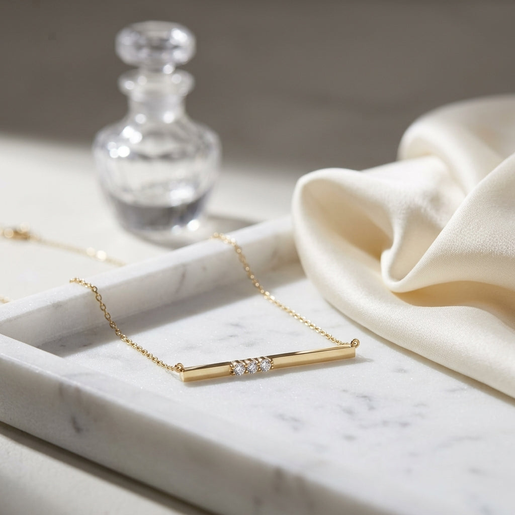 Bar Diamond Necklace In 14k Yellow Gold — atelier still life