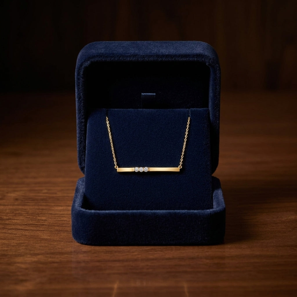 Diamond 3 Stone Bar Necklace In 14k Yellow Gold (16.5 Inch Curb Chain) — gift presentation