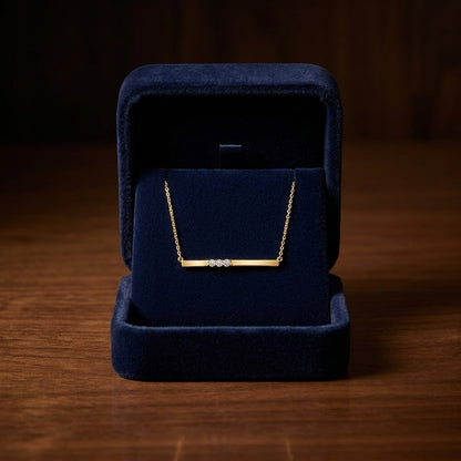 Diamond 3 Stone Bar Necklace In 14k Yellow Gold (16.5 Inch Curb Chain) — gift presentation