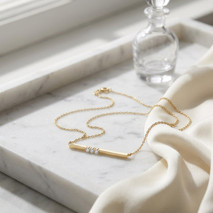 Bar 3- Stone Diamond Necklace In 14k Yellow Gold — atelier still life