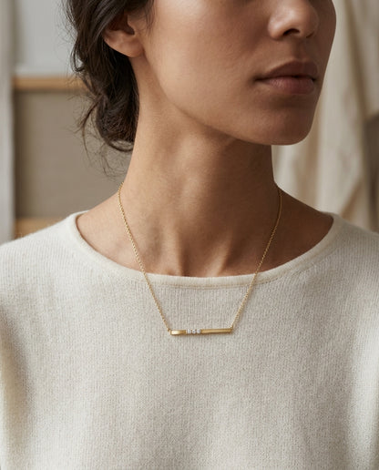 Bar 3- Stone Diamond Necklace In 14k Yellow Gold — editorial close-up