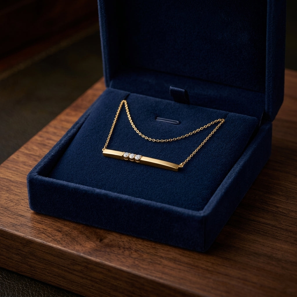 Bar 3- Stone Diamond Necklace In 14k Yellow Gold — gift presentation