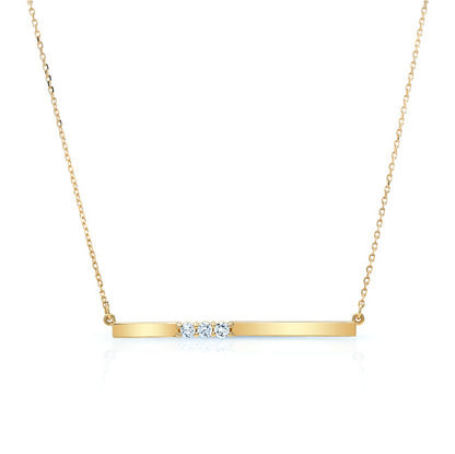 Diamond 3 Stone Bar Necklace In 14k Yellow Gold (16.5 Inch Curb Chain)