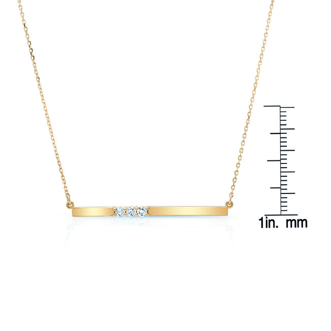 Diamond 3 Stone Bar Necklace In 14k Yellow Gold (16.5 Inch Curb Chain)