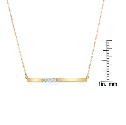 Diamond 3 Stone Bar Necklace In 14k Yellow Gold (16.5 Inch Curb Chain)