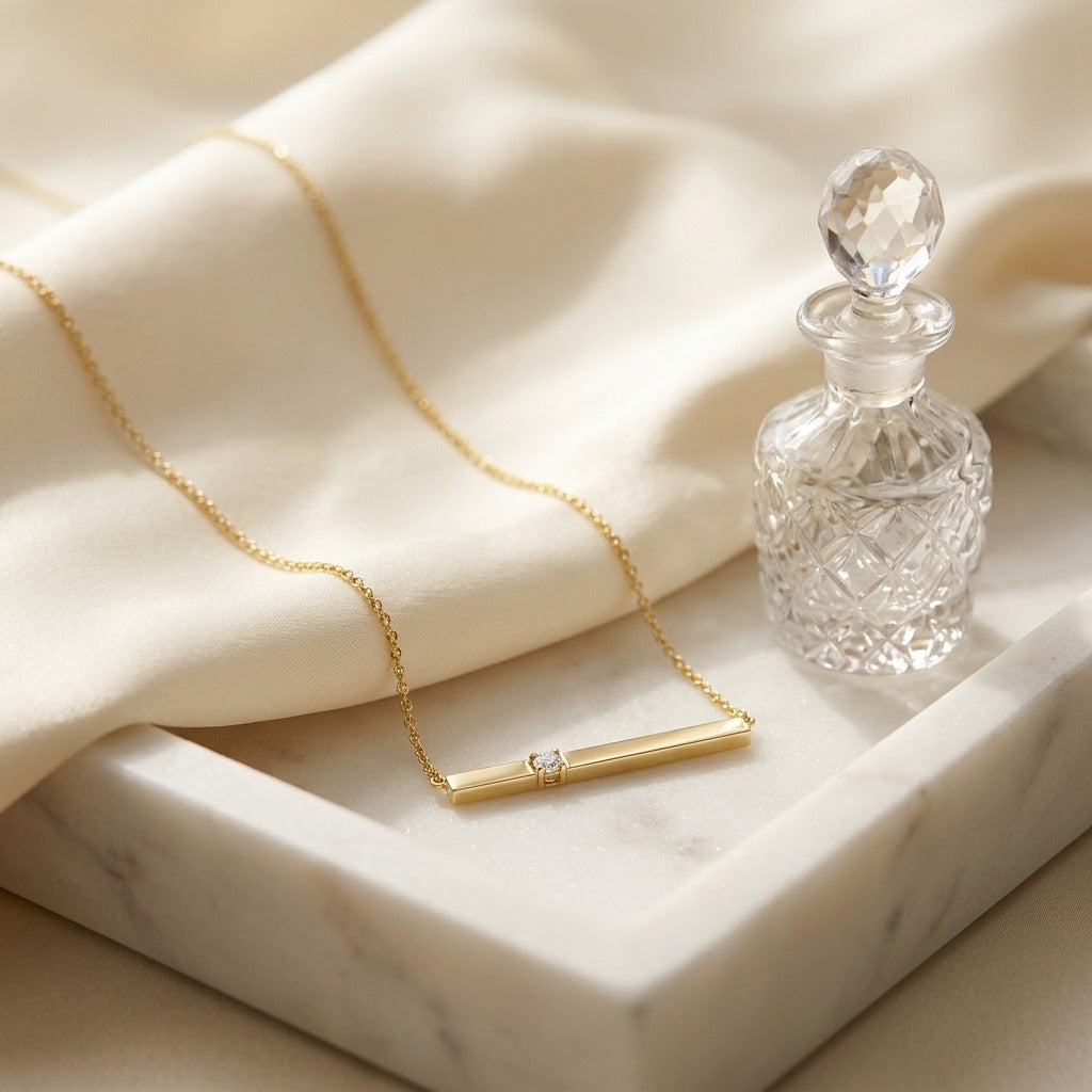 Diamond Bar Necklace In 14k Yellow Gold — marble silk