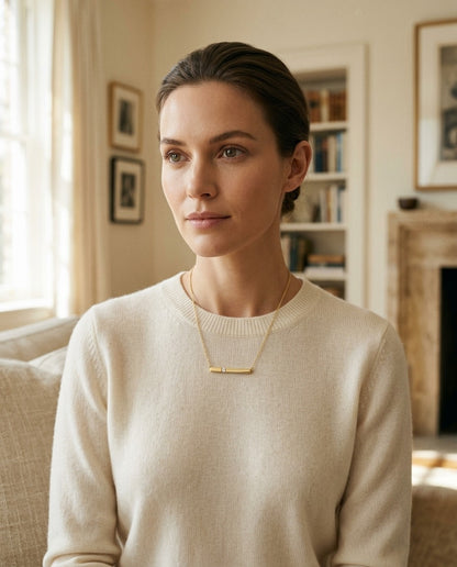 Diamond Bar Necklace In 14k Yellow Gold — portrait full
