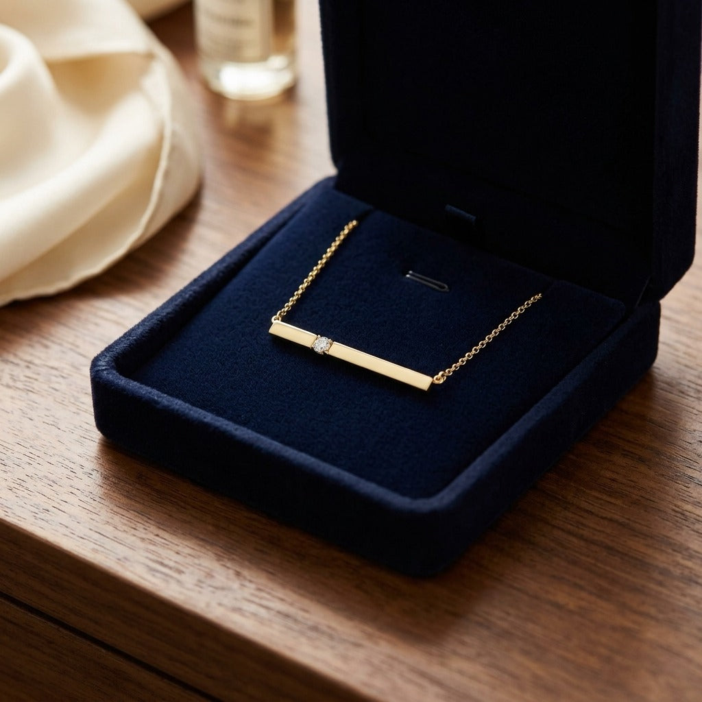 Diamond Bar Necklace In 14k Yellow Gold — velvet box