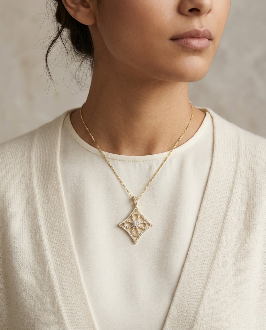 Diamond Pendant In 14k Yellow Gold (7/8 Ct. Tw.) — editorial close-up